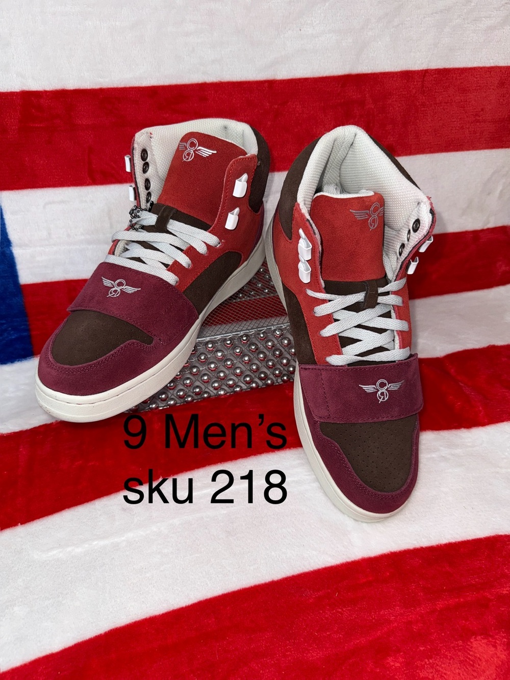 Men's 9 “Creative Recreations” High-Top Athletic Sneakers in Burgundy, Brown, Wh